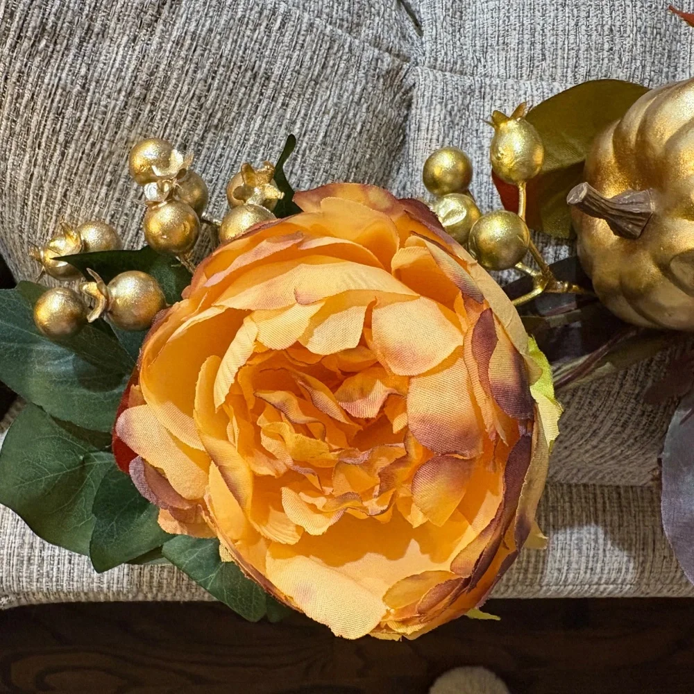 Pier 1 Fall Floral Garland with Gold Pumpkins